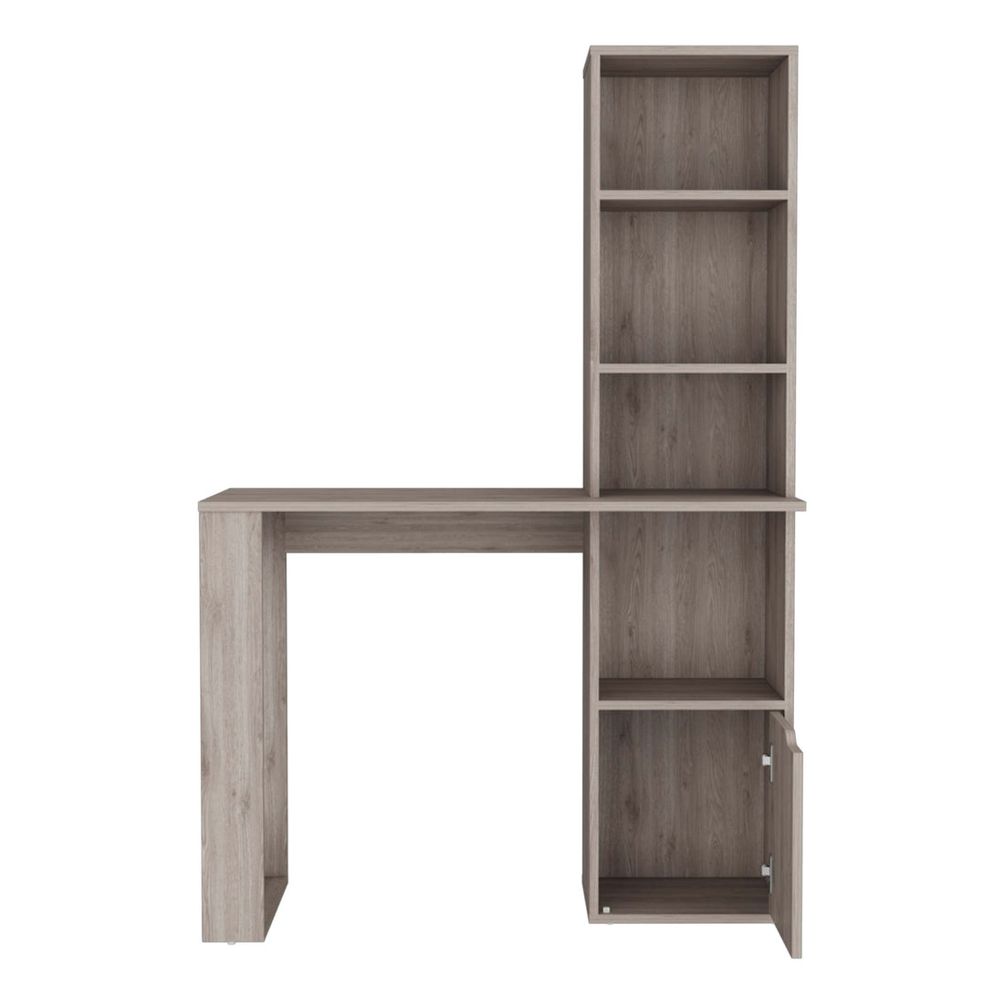 Light Gray Writing Computer Desk With Storage Cabinet And Bookcase With 4 Shevels, For Small And Big Spaces. Gray Particle Board Particle Board