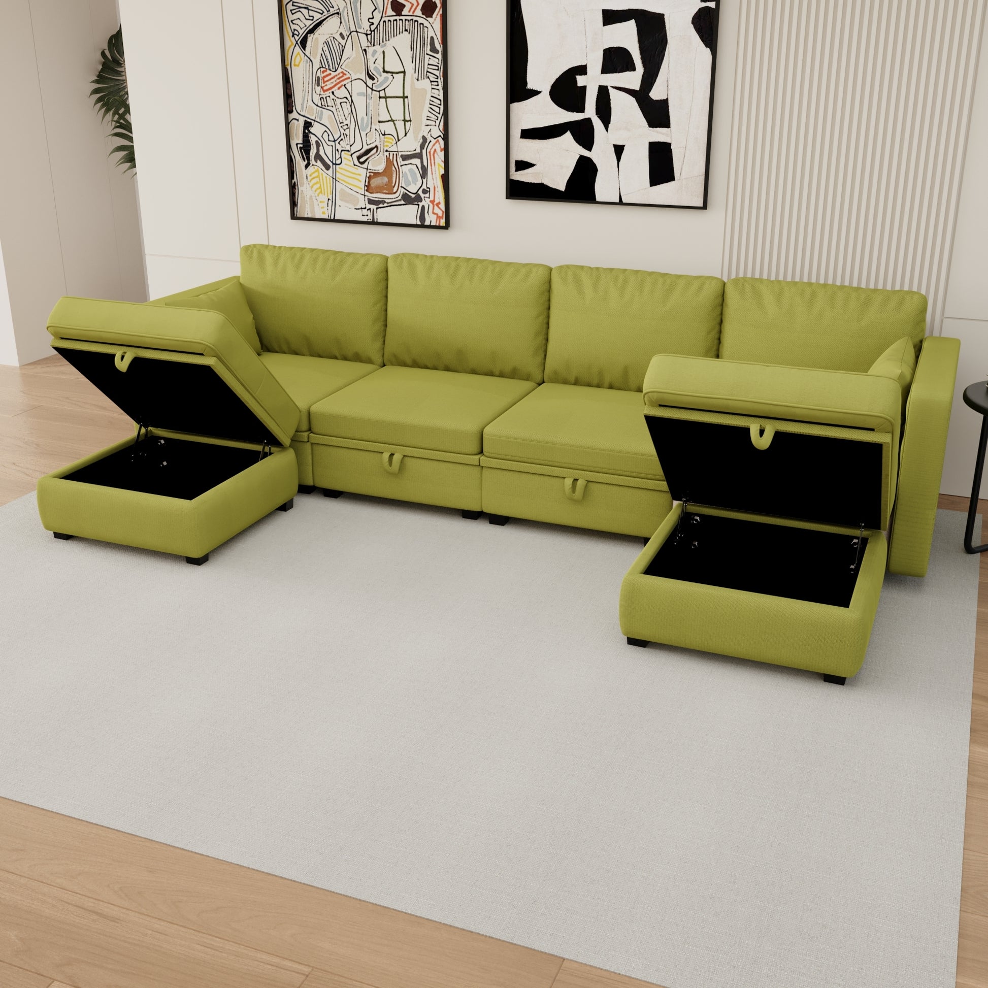 United We Win Modular Sectional Sofa U Shaped Modular Couch With Reversible Chaise Modular Sofa Sectional Couch With Storage Seats Olive Linen