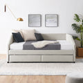 Queen Size Daybed With Two Drawers Trundle Upholstered Tufted Sofa Bed, Linen Fabric, Beige 88