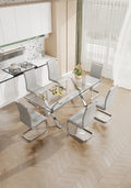 Dining Table. Modern Tempered Glass Dining Table. Large Modern Office Desk With Silver Plated Metal Legs And Mdf Crossbars, Suitable For Both Home And Office Use. Kitchen. 79 ''X39''X30 '' 1105 Transparent Glass