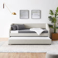 Twin Size Daybed With Trundle Upholstered Tufted Sofa Bed, Linen Fabric, Beige 82.5