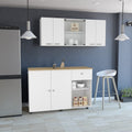 2 Piece Kitchen Set, Kitchen Island Cart 150 Wall Cabinet Glass, White Light Oak White Particle Board Particle Board