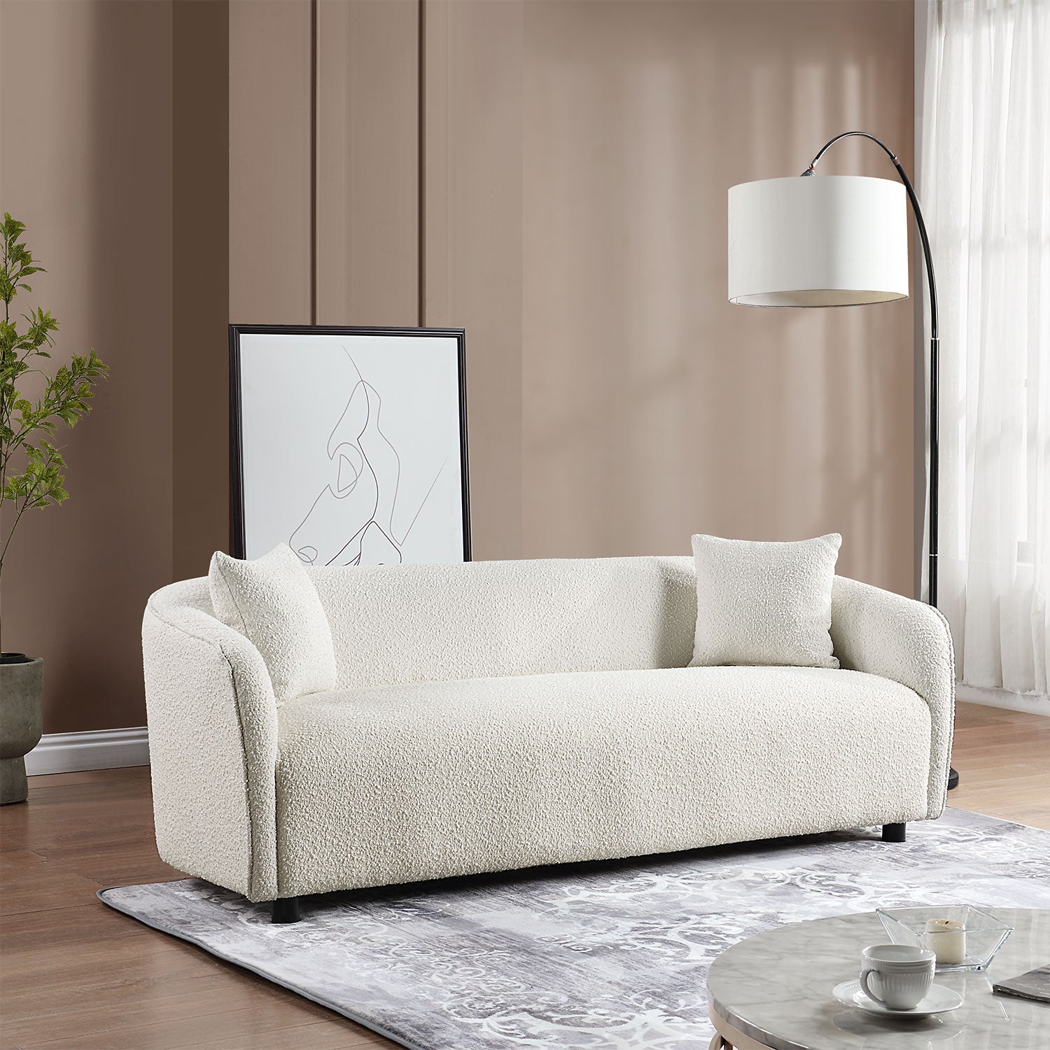 Modern Minimalist Sofa For Living Room Lounge Home Office, Color:Bishop Beige Beige Fabric