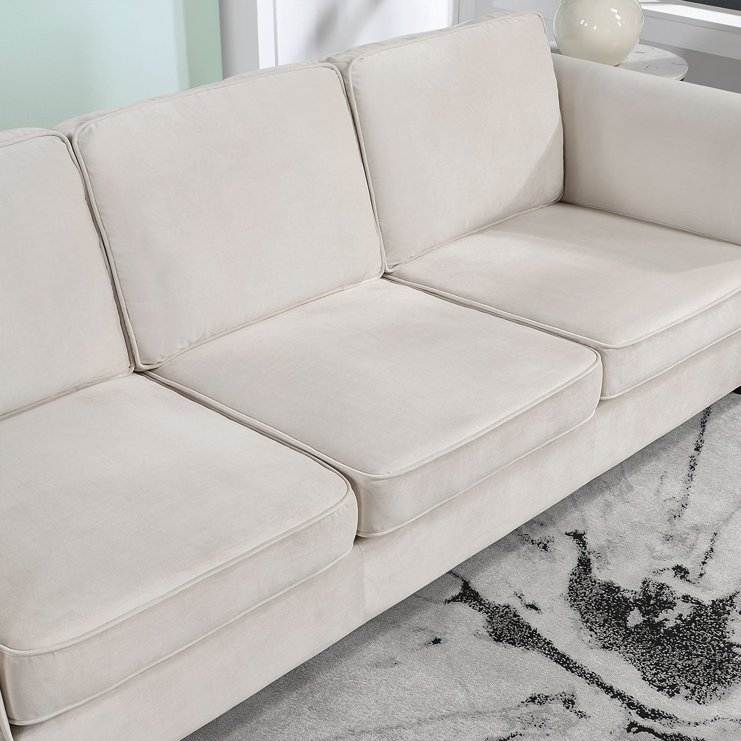 89.37" Mid Century Modern Couch Velvet Sofa Couch 3 Seater Sofa, Beige Beige Fabric