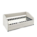 Twin Size Daybed With Two Drawers Trundle Upholstered Tufted Sofa Bed, Linen Fabric, Beige 82.5