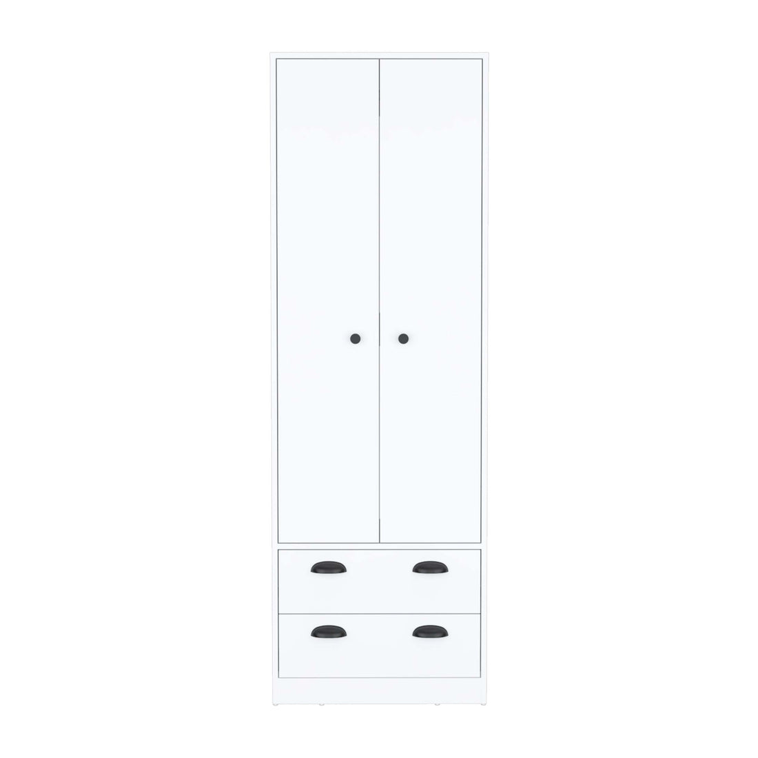 Armoire 70"H With 2 Drawers And 2 Doors, White White White Modern Particle Board Particle Board