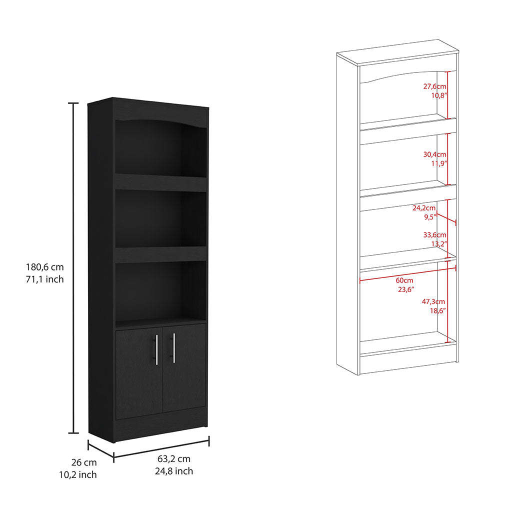 2 Piece Office Set, Dozza Bookcase Aramis Desk, Black Black Particle Board Particle Board