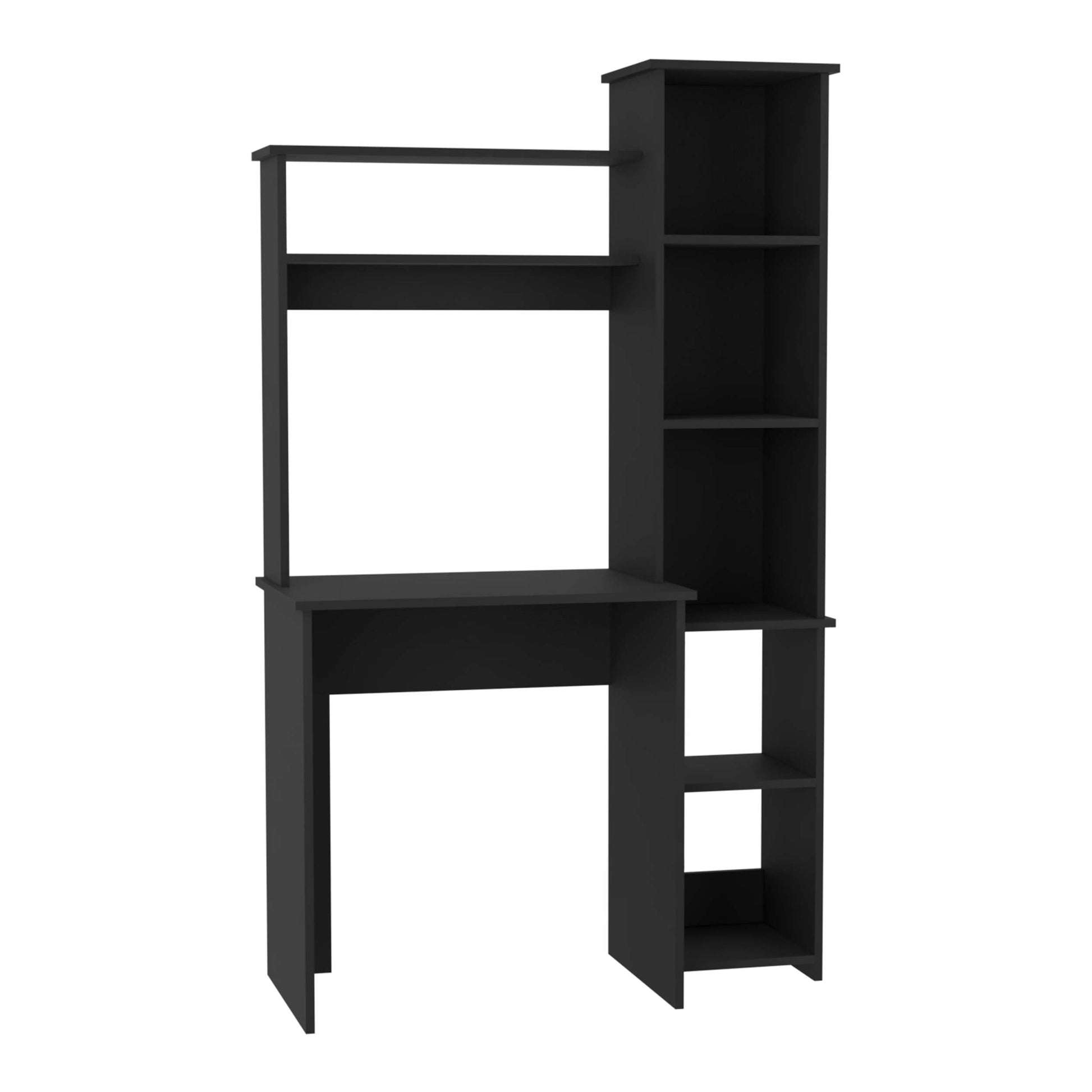 2 Piece Office Set, Bookcase Desk, Black Black Particle Board Particle Board