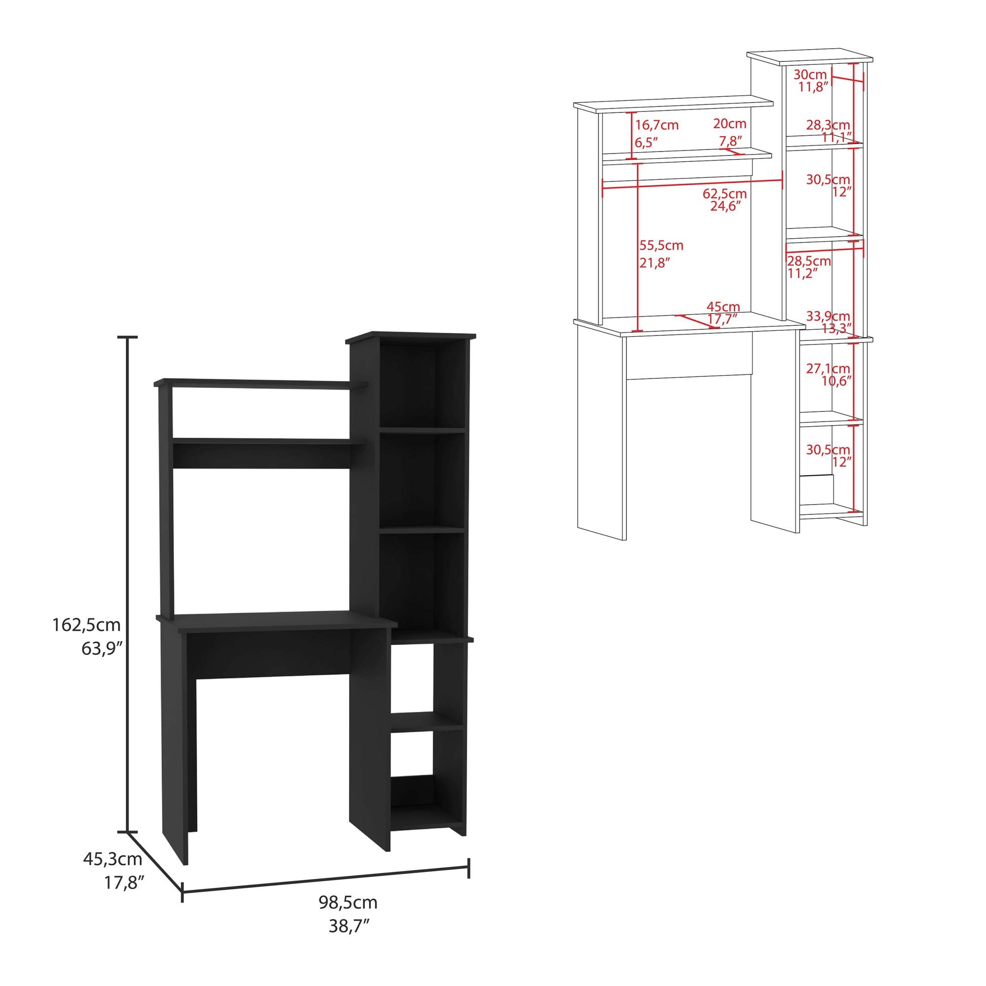 2 Piece Office Set, Bookcase Desk, Black Black Particle Board Particle Board