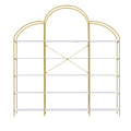 74.8 Inch 5 Tiers Office Bookcase Bookshelf, Display Shelf With Round Top, X Bar Gold Frame Golden White Mdf Steel