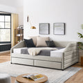 Queen Size Daybed With Two Drawers Trundle Upholstered Tufted Sofa Bed, Linen Fabric, Beige 88