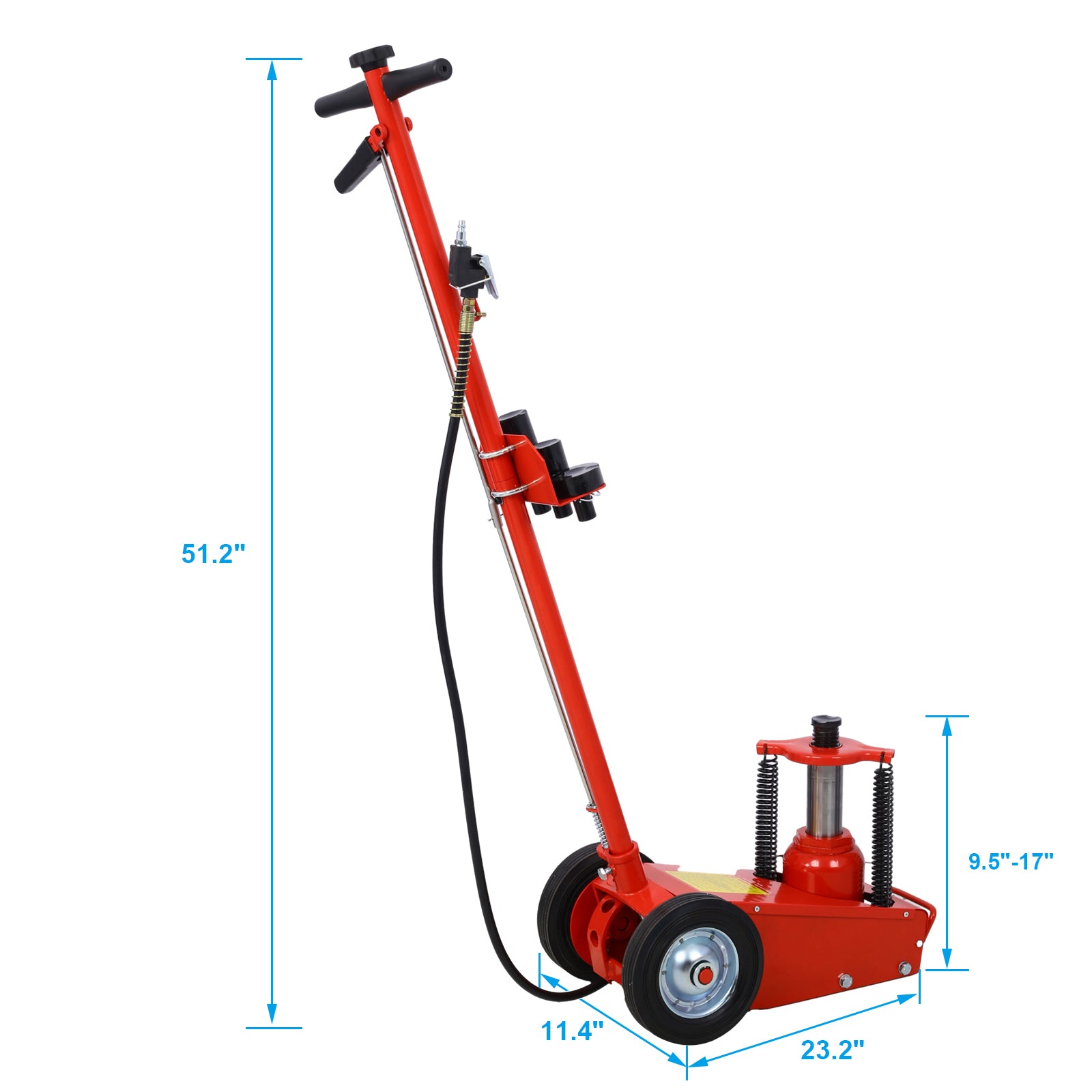 22 Ton Hydraulic Floor Jack Air Operated Axle Bottle Jack With 4 Extension Saddle Set Built In Wheels, Red Red Metal