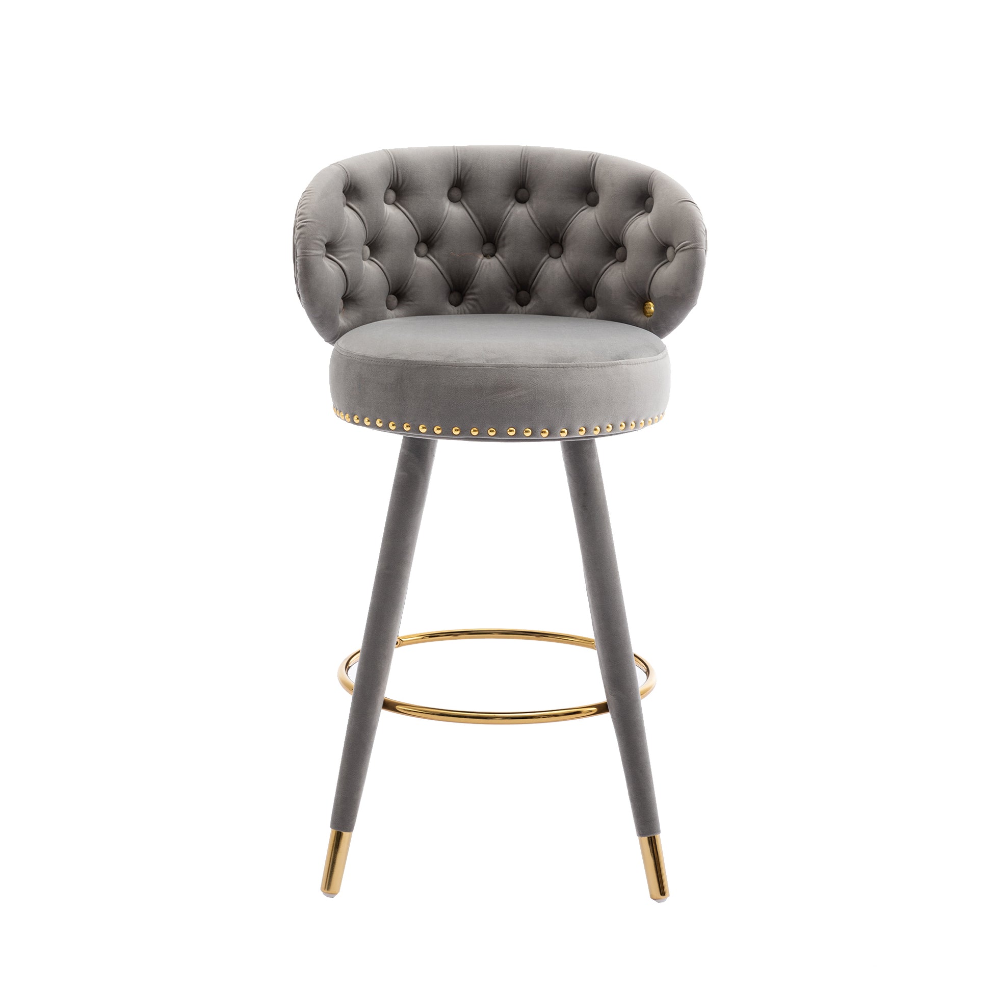 Coolmore Counter Height Bar Stools Set Of 2 For Kitchen Counter Solid Wood Legs With A Fixed Height Of 360 Degrees Gray Velvet