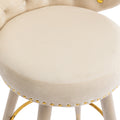 Coolmore Counter Height Bar Stools Set Of 2 For Kitchen Counter Solid Wood Legs With A Fixed Height Of 360 Degrees Beige Velvet