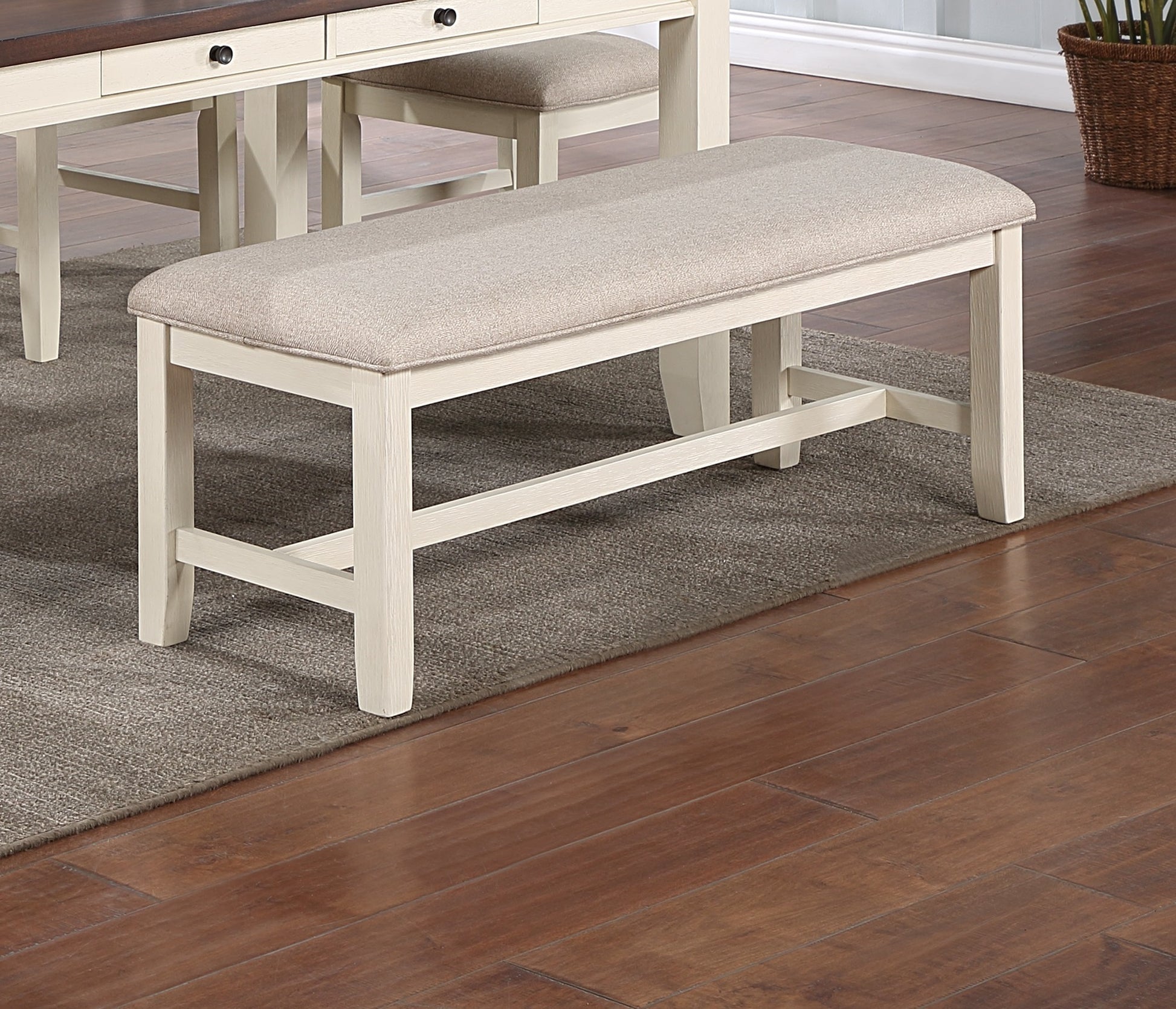 Luxury Look Dining Room Furniture 6Pc Dining Set Dining Table W Drawers 4X Side Chairs 1X Bench White Rubberwood Walnut Acacia Veneer Ladder Back Chair White Wood Dining Room Bench Seating Rubberwood Rectangular Dining Table With Chair And Bench Wood