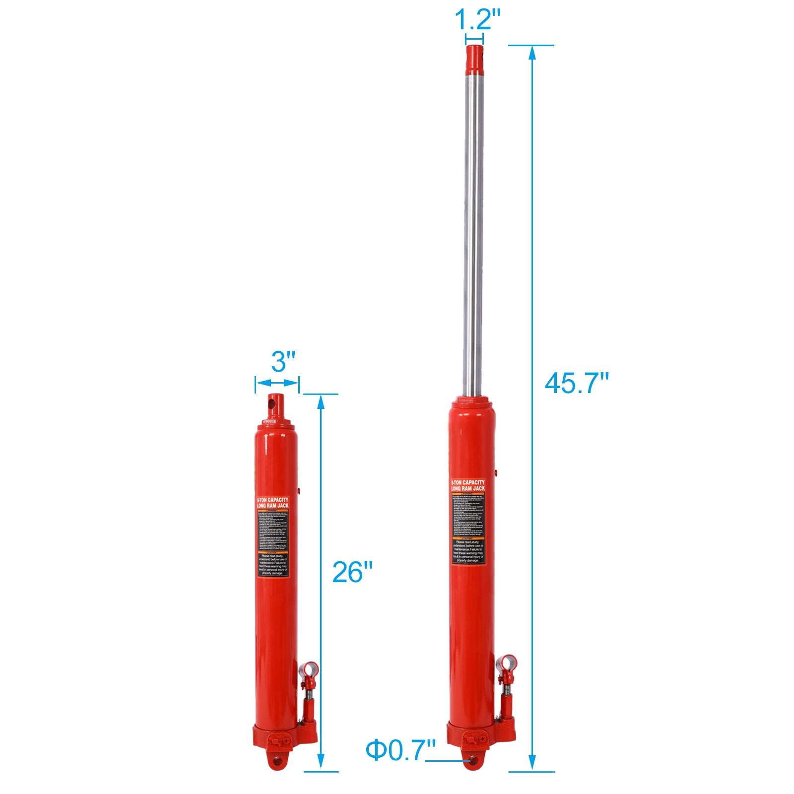 Hydraulic Long Ram Jack With Single Piston Pump And Clevis Base Fits: Garage Shop Cranes, Engine Hoists, And More : 8 Ton 16,000 Lb Capacity, Red Red Steel