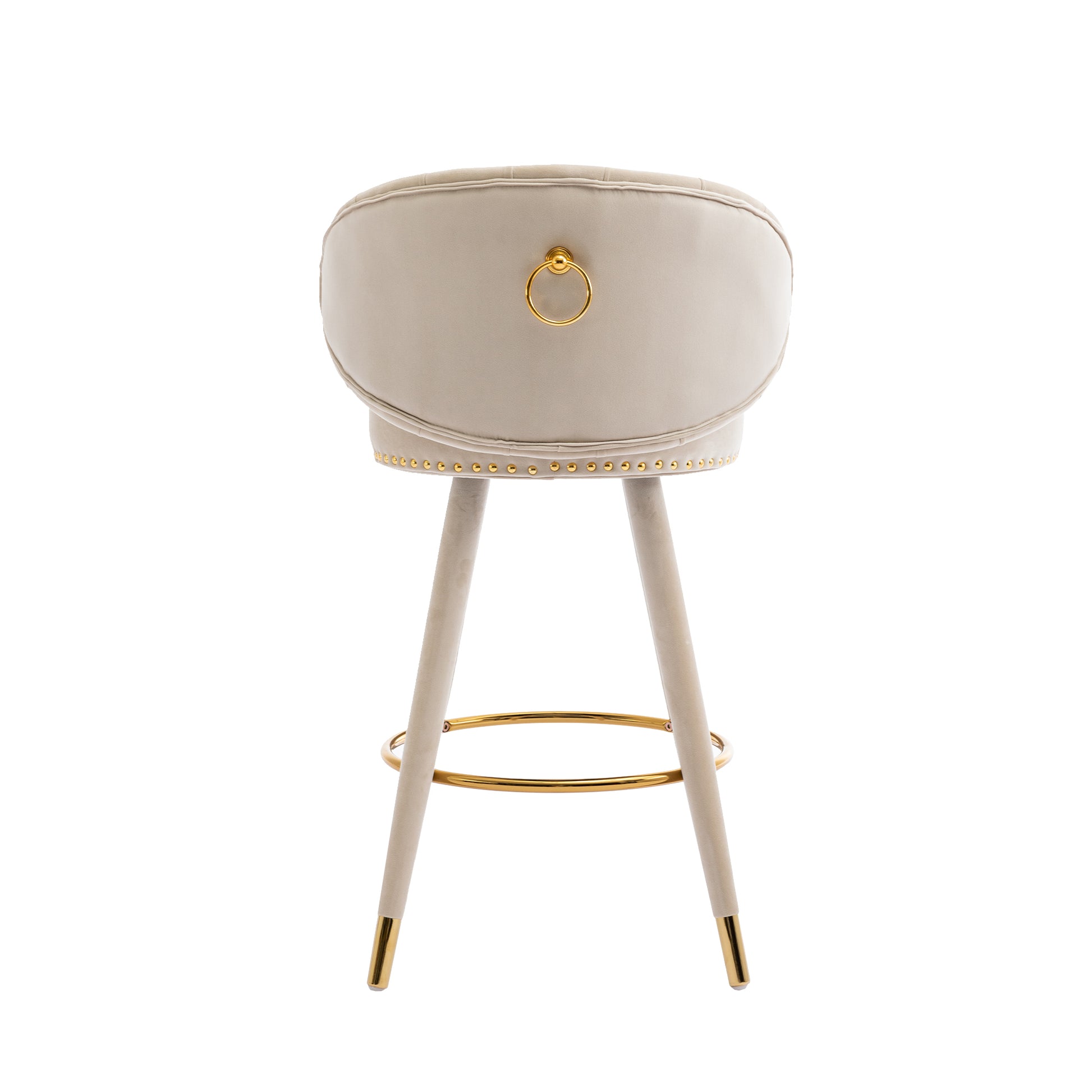 Coolmore Counter Height Bar Stools Set Of 2 For Kitchen Counter Solid Wood Legs With A Fixed Height Of 360 Degrees Beige Velvet