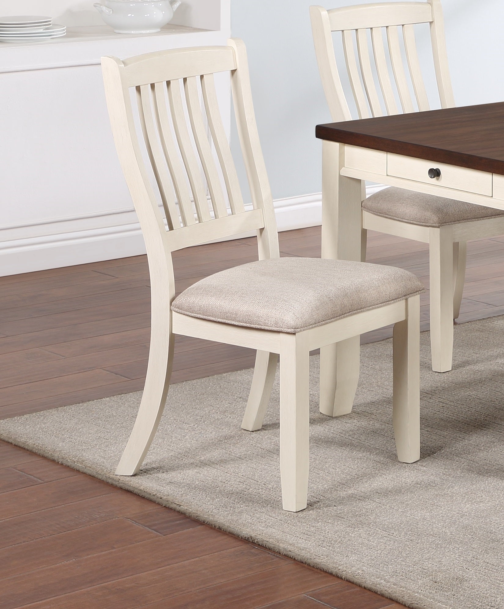 Classic Dining Room Furniture 7Pc Dining Set Dining Table W Drawers 6X Side Chairs White Rubberwood Walnut Acacia Veneer Slats Back Chair White Wood Dining Room Rubberwood Rectangular Dining Table With Chair Wood Wood White Slat Back Seats 6 60 Inches
