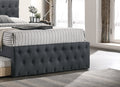 Contemporary Twin Size Bed W Trundle Slats Charcoal Burlap Upholstered Button Tufted Headboard Footboard Youth Bedroom Furniture Wooden Slats 1Pc Bed Charcoal Grey Bedroom Contemporary,Modern,Transitional Mdf Particle Board