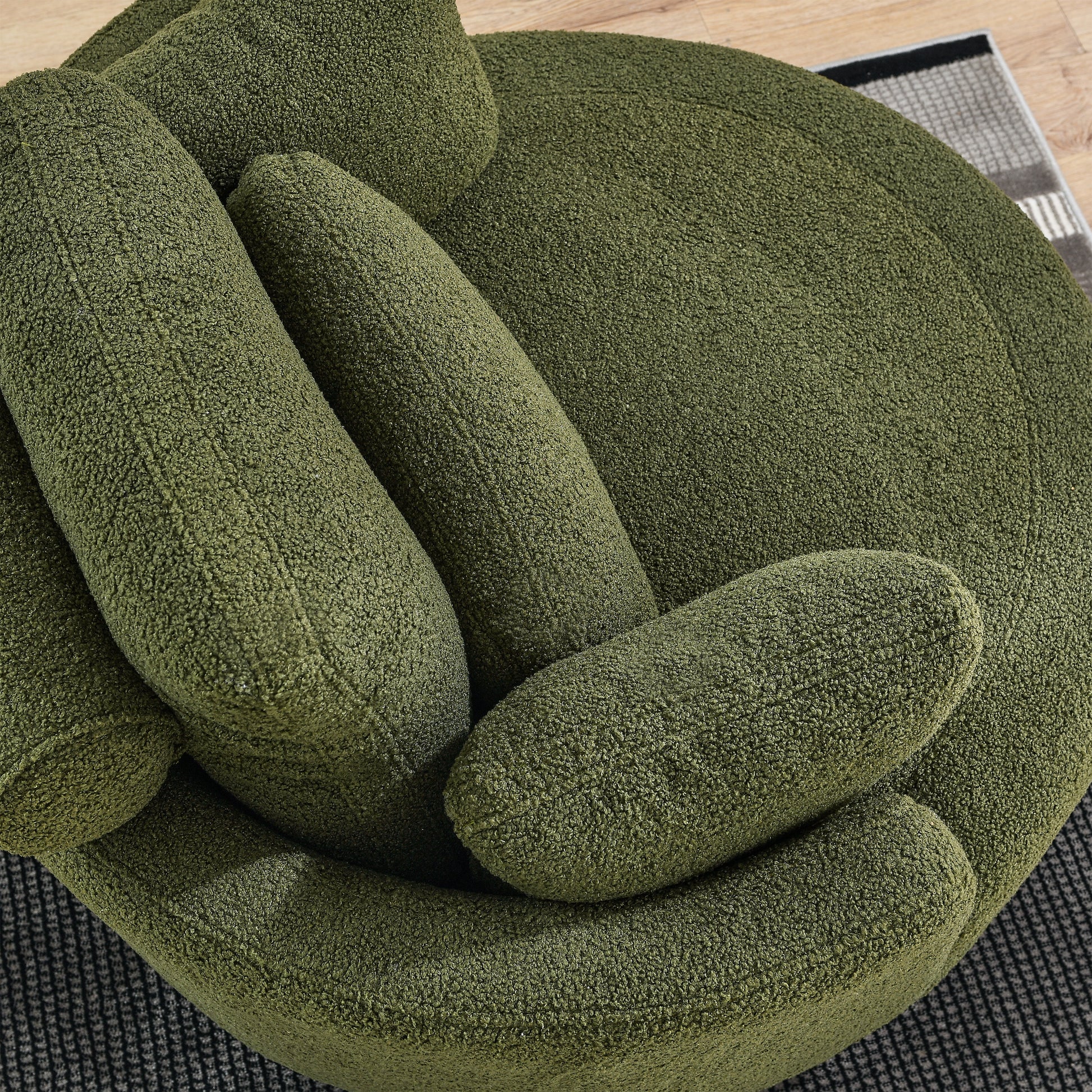 39"W Oversized Swivel Chair With Moon Storage Ottoman For Living Room, Modern Accent Round Loveseat Circle Swivel Barrel Chairs For Bedroom Cuddle Sofa Chair Lounger Armchair, 4 Pillows, Teddy Fabric Green Foam Fabric