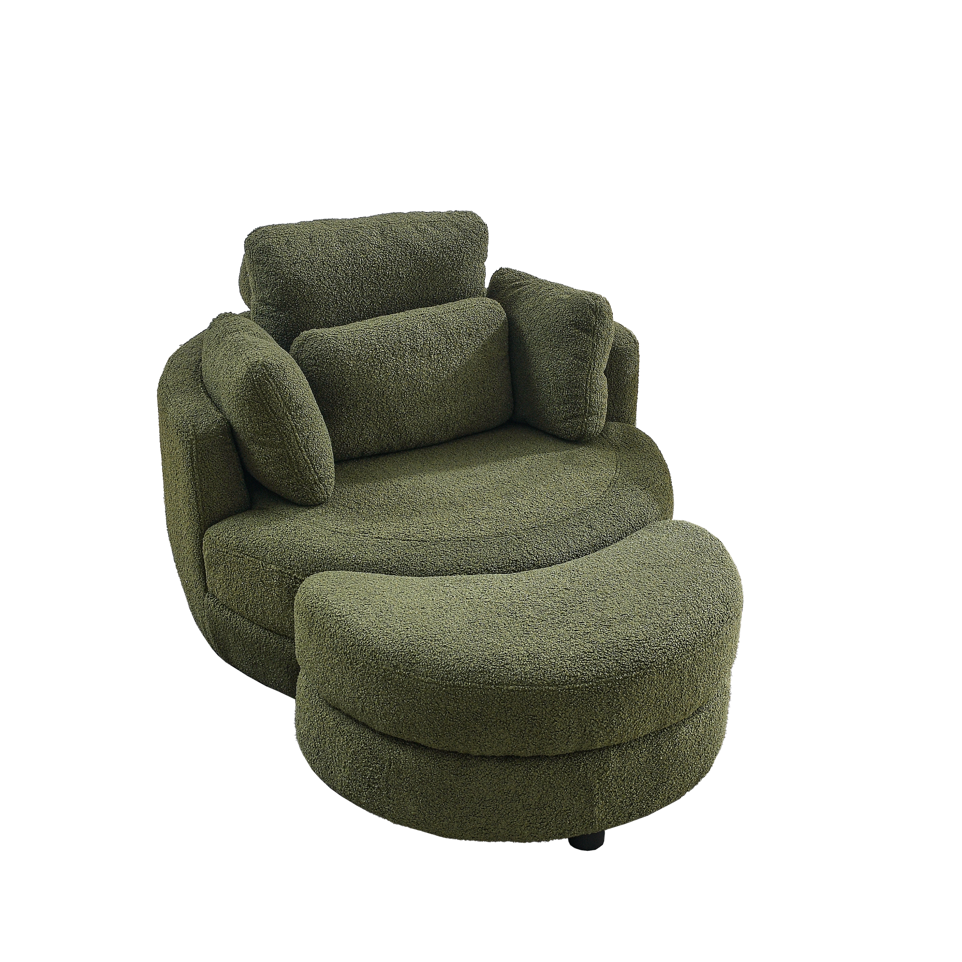 39"W Oversized Swivel Chair With Moon Storage Ottoman For Living Room, Modern Accent Round Loveseat Circle Swivel Barrel Chairs For Bedroom Cuddle Sofa Chair Lounger Armchair, 4 Pillows, Teddy Fabric Green Foam Fabric