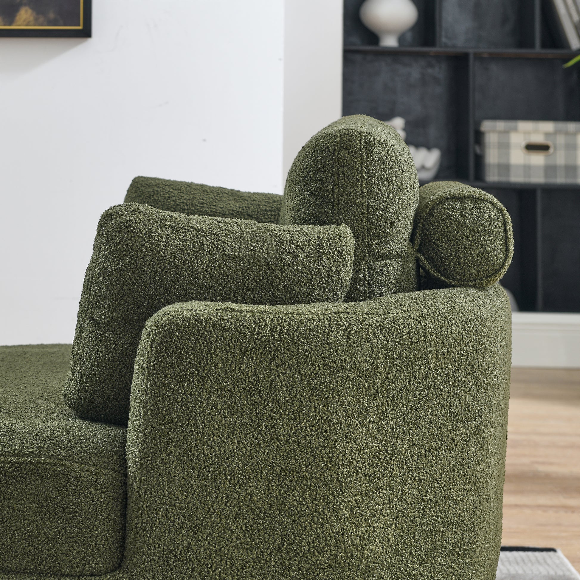 39"W Oversized Swivel Chair With Moon Storage Ottoman For Living Room, Modern Accent Round Loveseat Circle Swivel Barrel Chairs For Bedroom Cuddle Sofa Chair Lounger Armchair, 4 Pillows, Teddy Fabric Green Foam Fabric