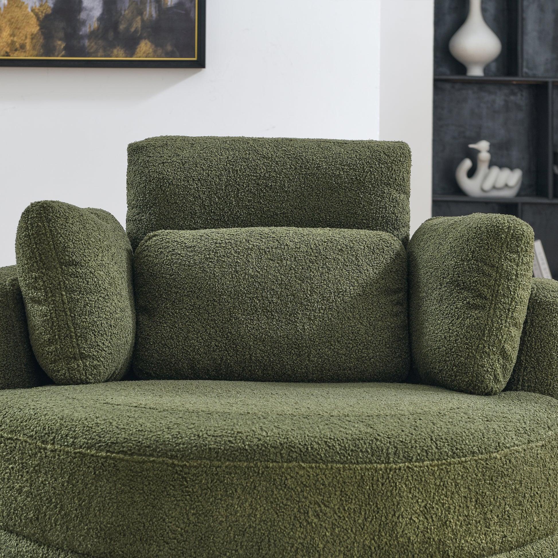 39"W Oversized Swivel Chair With Moon Storage Ottoman For Living Room, Modern Accent Round Loveseat Circle Swivel Barrel Chairs For Bedroom Cuddle Sofa Chair Lounger Armchair, 4 Pillows, Teddy Fabric Green Foam Fabric