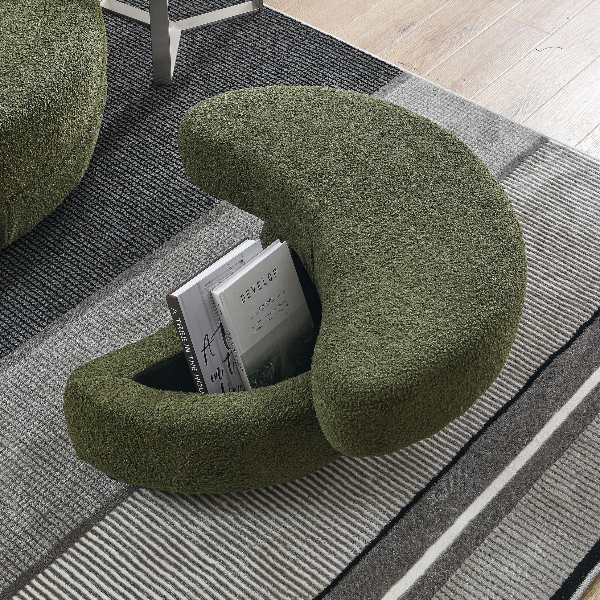 39"W Oversized Swivel Chair With Moon Storage Ottoman For Living Room, Modern Accent Round Loveseat Circle Swivel Barrel Chairs For Bedroom Cuddle Sofa Chair Lounger Armchair, 4 Pillows, Teddy Fabric Green Foam Fabric