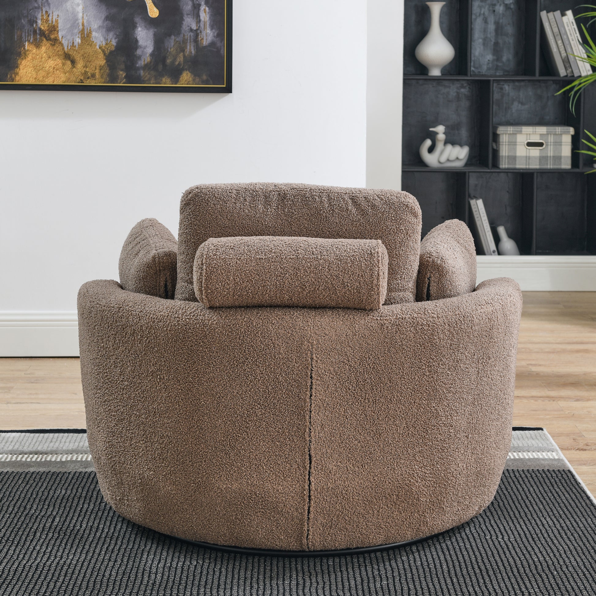 39"W Oversized Swivel Chair With Moon Storage Ottoman For Living Room, Modern Accent Round Loveseat Circle Swivel Barrel Chairs For Bedroom Cuddle Sofa Chair Lounger Armchair, 4 Pillows, Teddy Fabric Coffee Foam Fabric