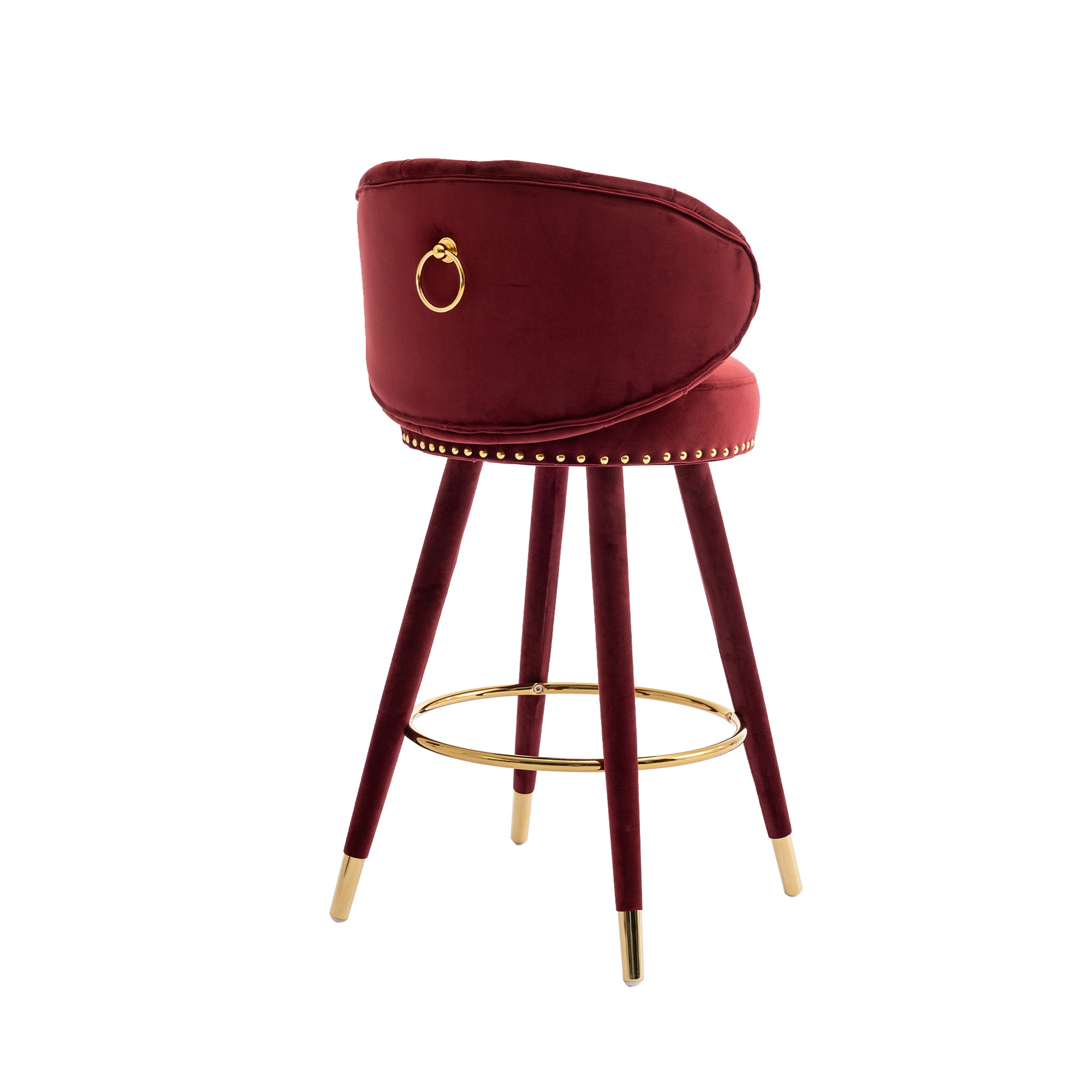 Coolmore Counter Height Bar Stools Set Of 2 For Kitchen Counter Solid Wood Legs With A Fixed Height Of 360 Degrees Claret Red Velvet