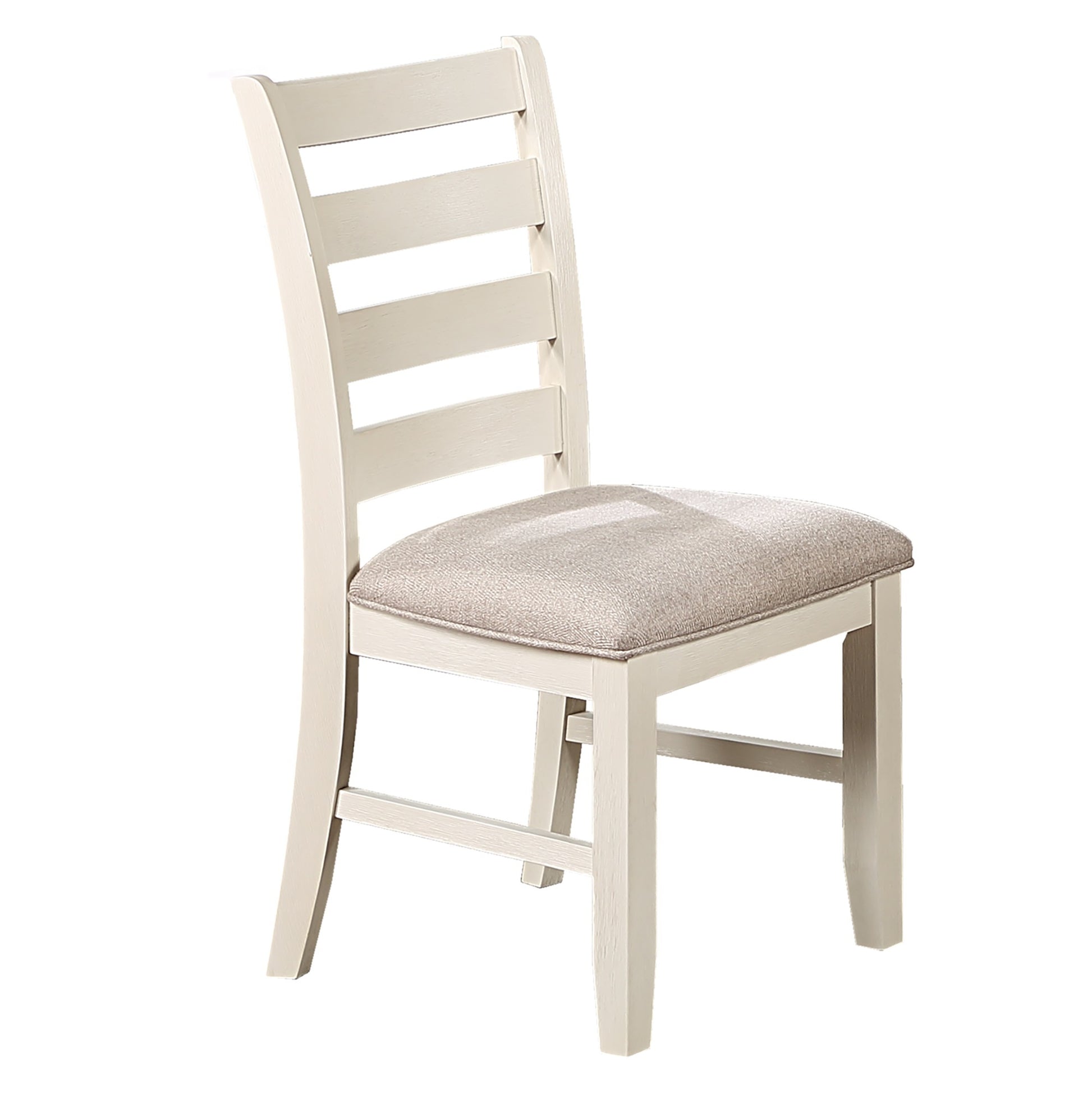 White Classic 2Pcs Dining Chairs Set Rubberwood Beige Fabric Cushion Seats Ladder Backs Dining Room Furniture Side Chair White Dining Room Foam Classic,Contemporary,Modern,Transitional Dining Chairs Rubberwood Ladder Back Solid Wood