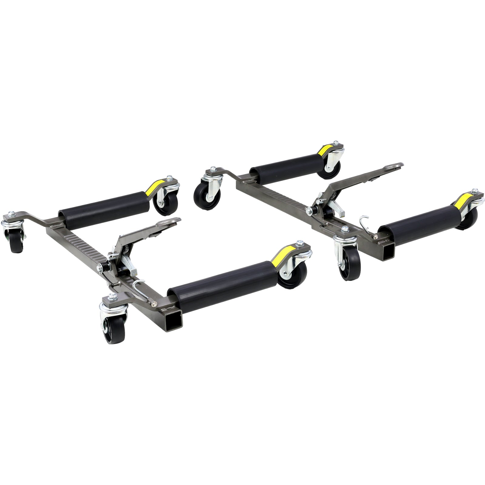 Set Of 2 Wheel Dolly Car Skates Vehicle Positioning Hydraulic Tire Jack Ratcheting Foot Pedal Lift Hydraulic Car Wheel Dolly, 1,250Lbs Gray Aluminum