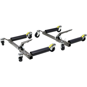 Set Of 2 Wheel Dolly Car Skates Vehicle Positioning Hydraulic Tire Jack Ratcheting Foot Pedal Lift Hydraulic Car Wheel Dolly, 1,250Lbs Gray Aluminum