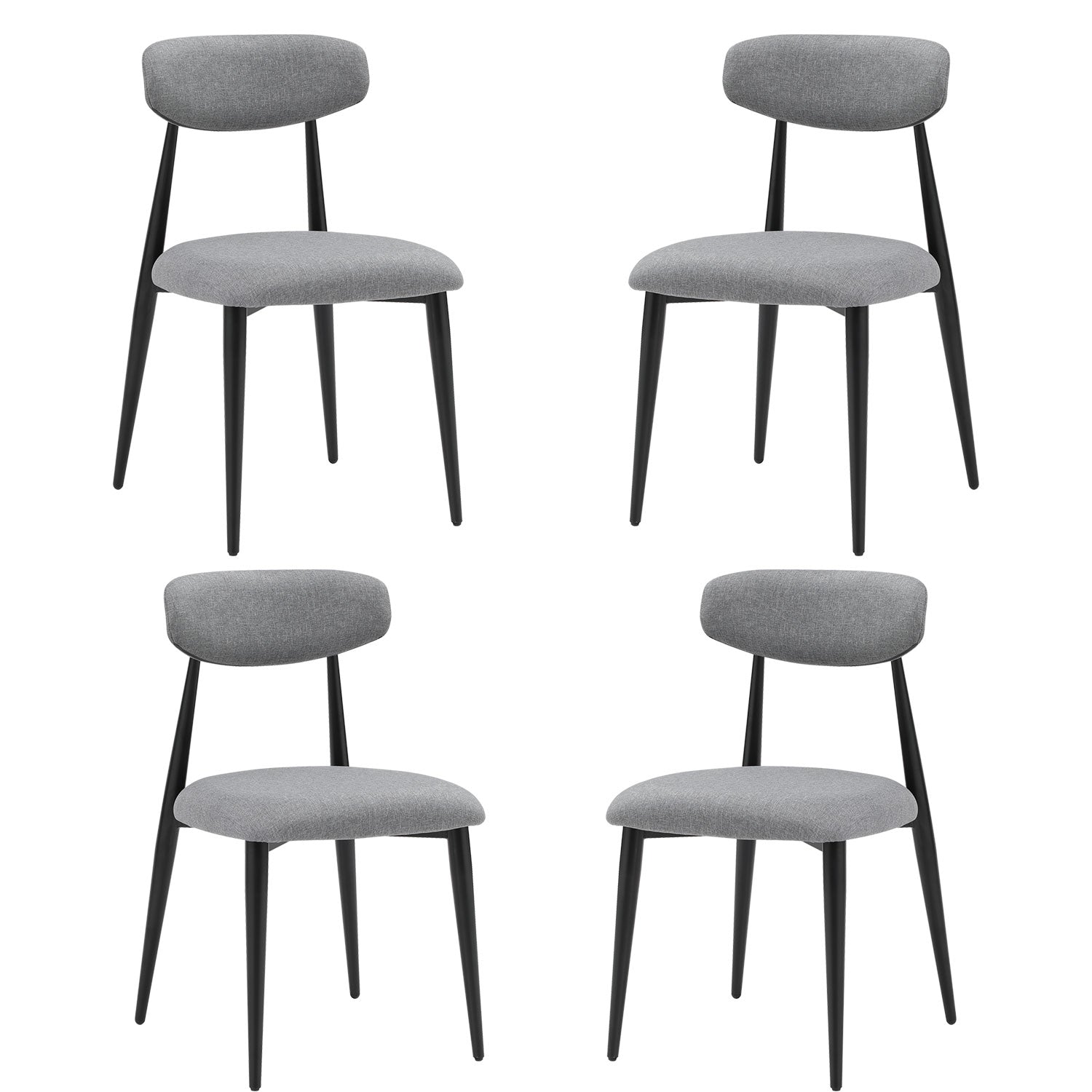 Set Of 4 Modern Dining Chairscurved Backrest Round Upholstered And Metal Frame,Grey Gray Foam Metal
