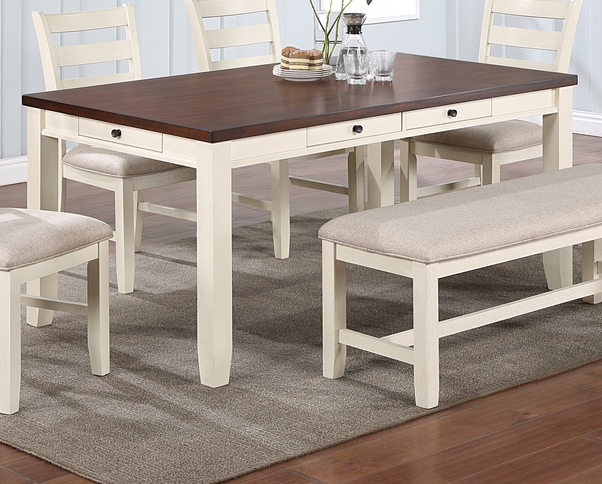 Classic Dining Room Furniture Rectangular Dining Table 1Pc Dining Table Only White Rubberwood Walnut Acacia Veneer Table Top W Pull Out Drawers White Walnut White Dining Room Classic,Contemporary,Modern,Transitional Rubberwood Rectangular Kitchen &