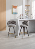 Coolmore Counter Height Bar Stools Set Of 2 For Kitchen Counter Solid Wood Legs With A Fixed Height Of 360 Degrees Gray Velvet