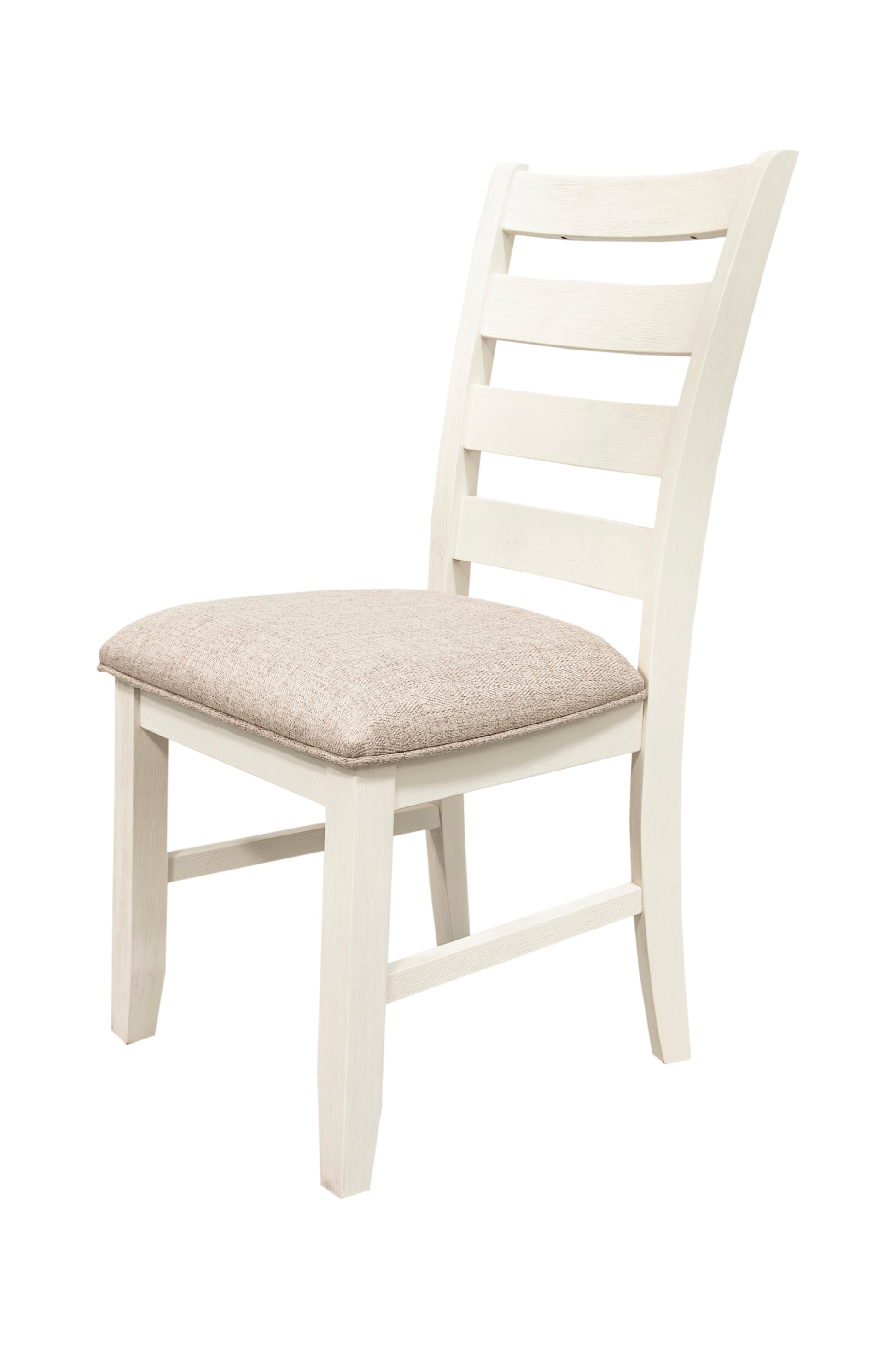 White Classic 2Pcs Dining Chairs Set Rubberwood Beige Fabric Cushion Seats Ladder Backs Dining Room Furniture Side Chair White Dining Room Foam Classic,Contemporary,Modern,Transitional Dining Chairs Rubberwood Ladder Back Solid Wood