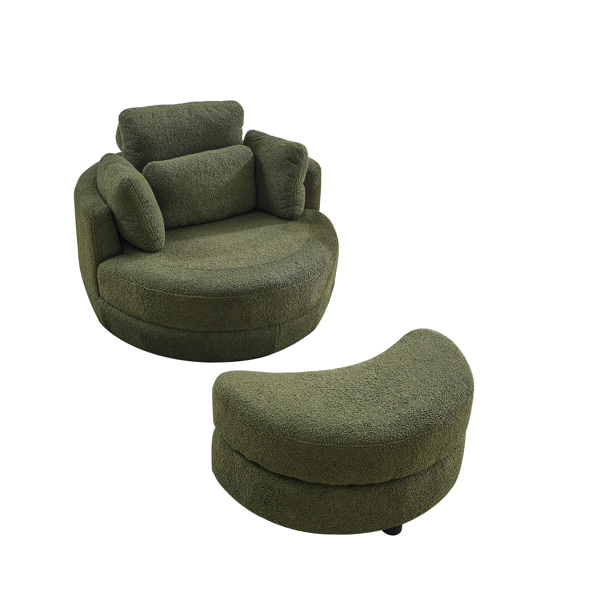 39"W Oversized Swivel Chair With Moon Storage Ottoman For Living Room, Modern Accent Round Loveseat Circle Swivel Barrel Chairs For Bedroom Cuddle Sofa Chair Lounger Armchair, 4 Pillows, Teddy Fabric Green Foam Fabric