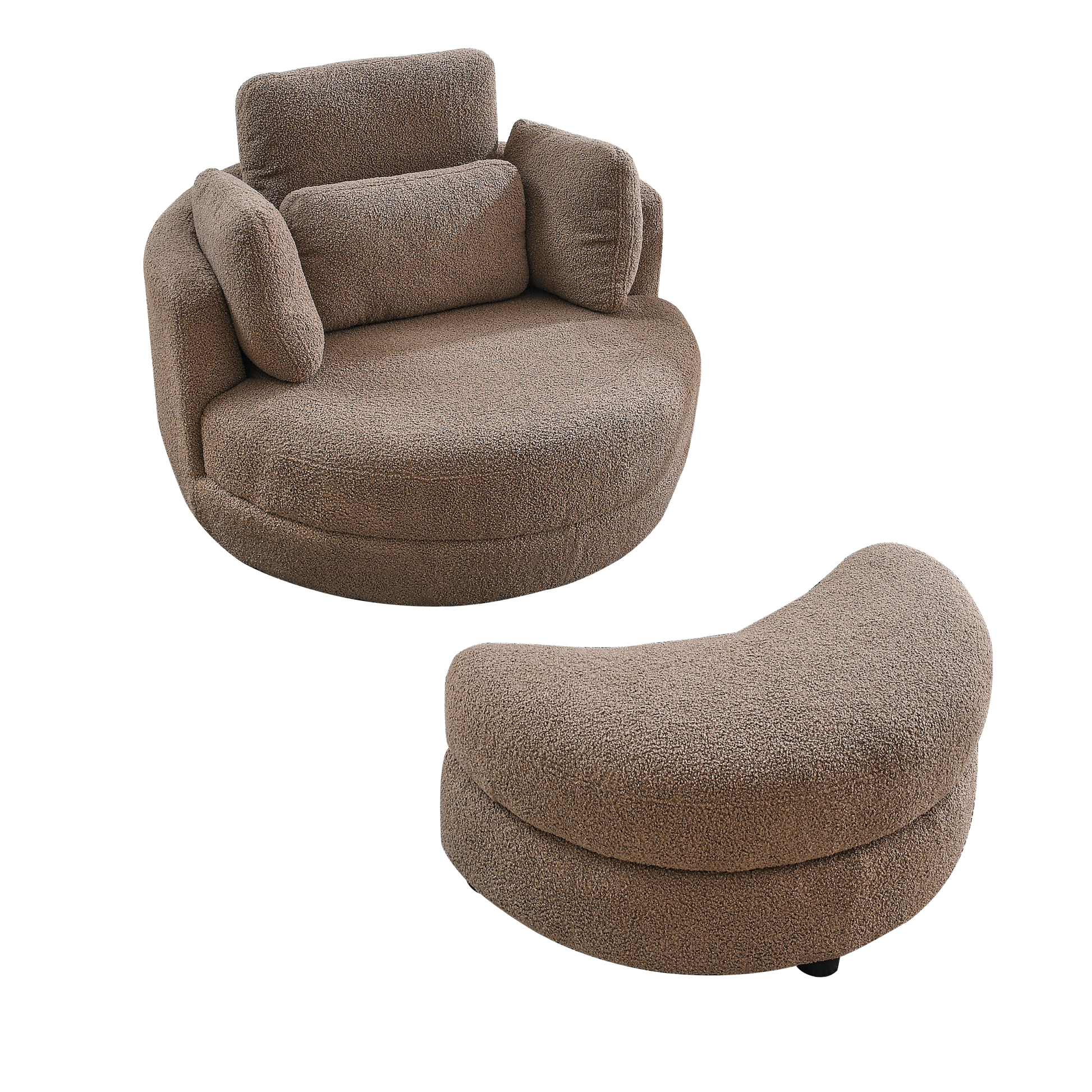 39"W Oversized Swivel Chair With Moon Storage Ottoman For Living Room, Modern Accent Round Loveseat Circle Swivel Barrel Chairs For Bedroom Cuddle Sofa Chair Lounger Armchair, 4 Pillows, Teddy Fabric Coffee Foam Fabric