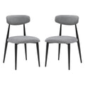 Modern Dining Chairs Set Of 2, Curved Backrest Round Upholstered And Metal Frame, Grey Gray Foam Metal