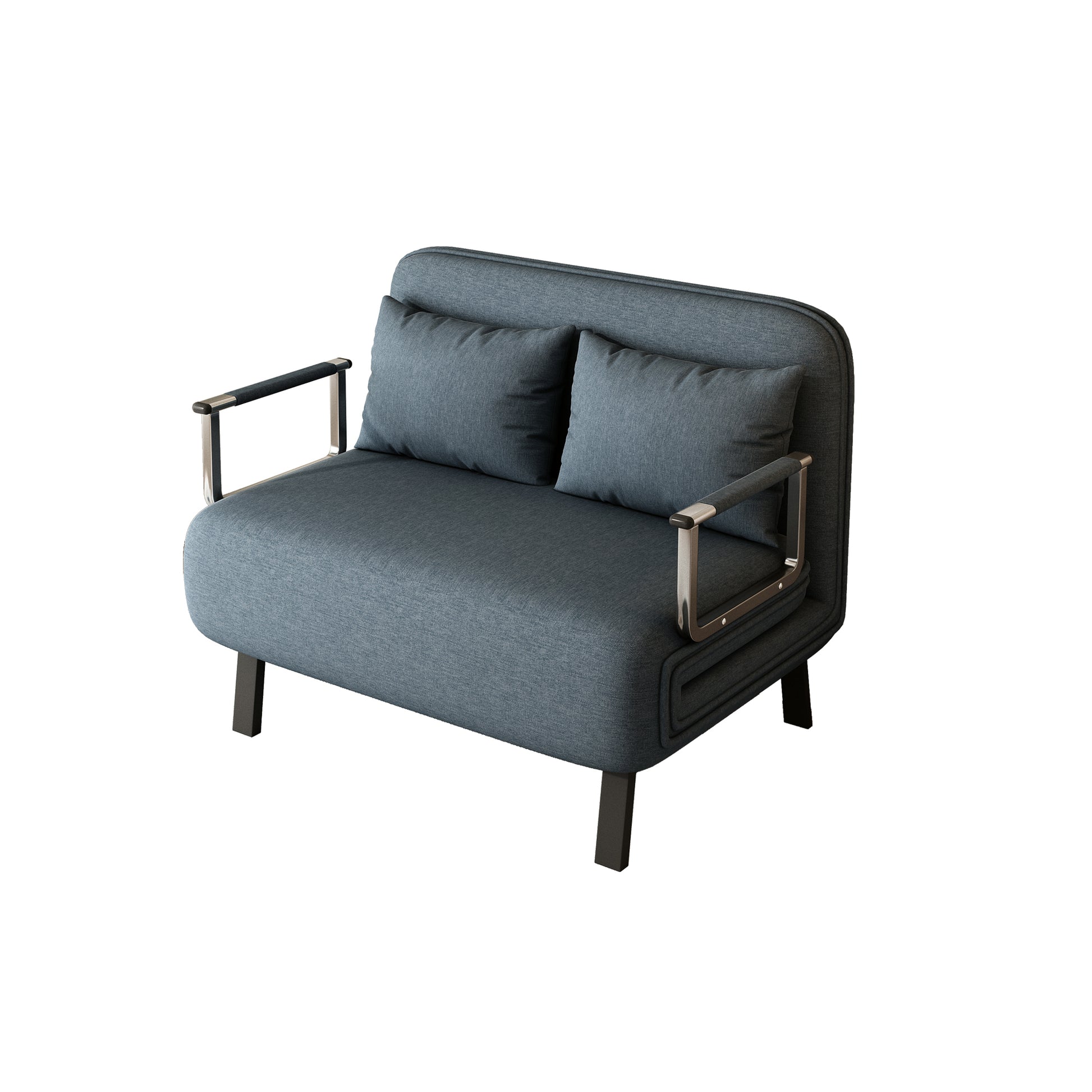 39 Convertible Chair Bed, Tri Fold Sofa Bed With Adjustable Backrest & Pillow, Leisure Chaise Lounge Couch With Sturdy Steel Frame For Home & Office, Comfortable Sleeper Chair Blue Grey Velvet Contemporary Polyurethane Foam Metal 2 Seat