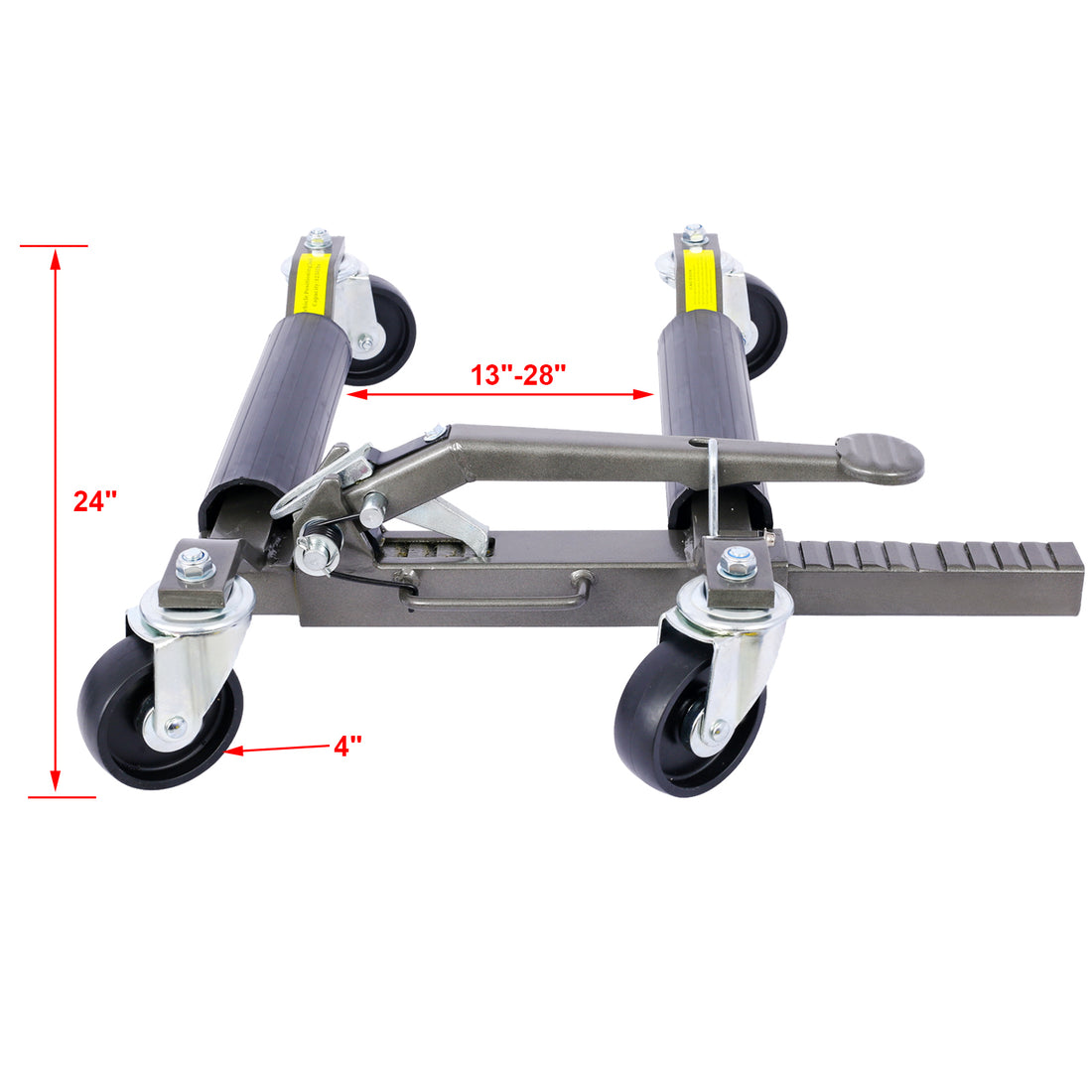 Set Of 4 Wheel Dolly Car Skates Vehicle Positioning Hydraulic Tire Jack Ratcheting Foot Pedal Lift Hydraulic Car Wheel Dolly, 1,250Lbs Gray Carbon Steel