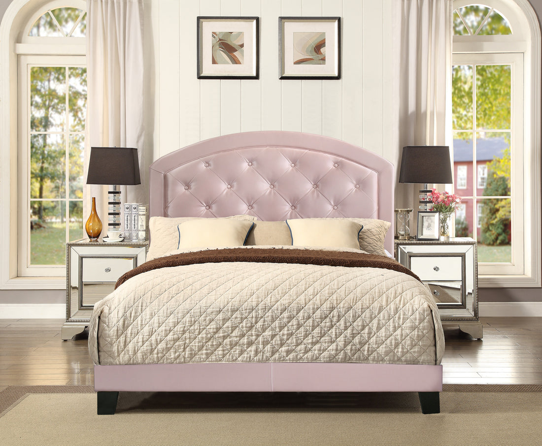 Full Upholstered Platform Bed With Adjustable Headboard 1Pc Full Size Bed Pink Fabric Pink Wood