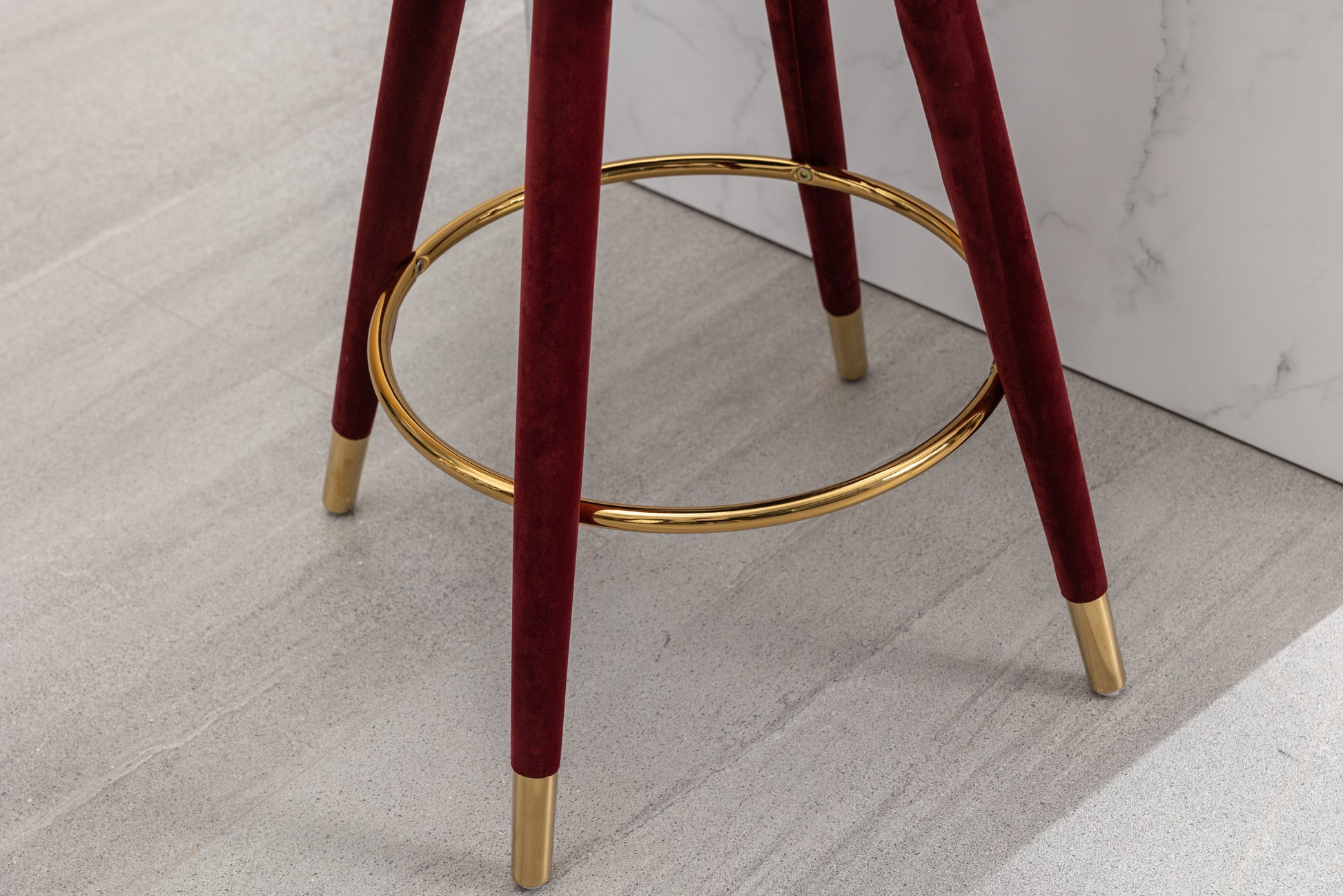 Coolmore Counter Height Bar Stools Set Of 2 For Kitchen Counter Solid Wood Legs With A Fixed Height Of 360 Degrees Claret Red Velvet