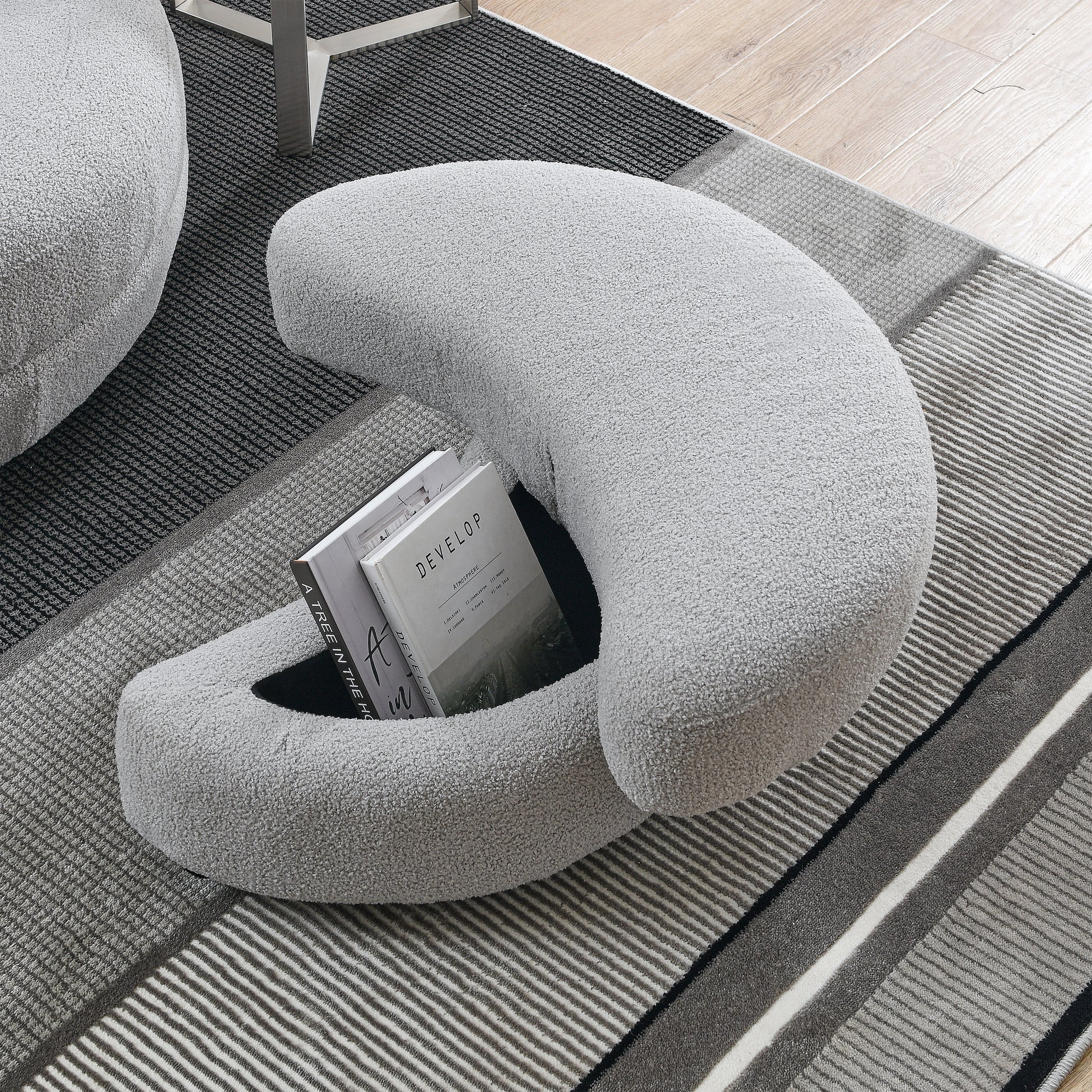39"W Oversized Swivel Chair With Moon Storage Ottoman For Living Room, Modern Accent Round Loveseat Circle Swivel Barrel Chairs For Bedroom Cuddle Sofa Chair Lounger Armchair, 4 Pillows, Teddy Fabric Grey Teddy Foam Fabric