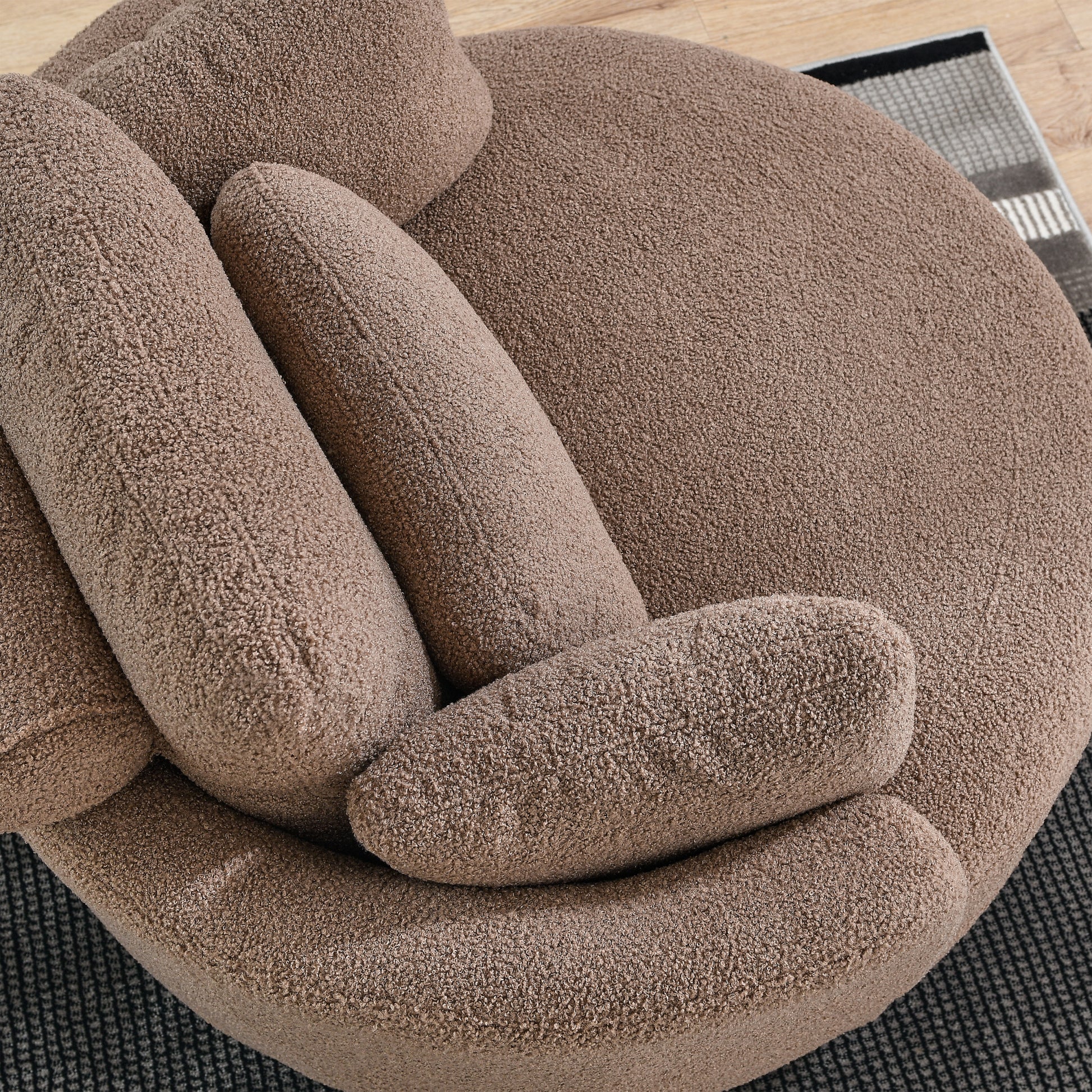 39"W Oversized Swivel Chair With Moon Storage Ottoman For Living Room, Modern Accent Round Loveseat Circle Swivel Barrel Chairs For Bedroom Cuddle Sofa Chair Lounger Armchair, 4 Pillows, Teddy Fabric Coffee Foam Fabric
