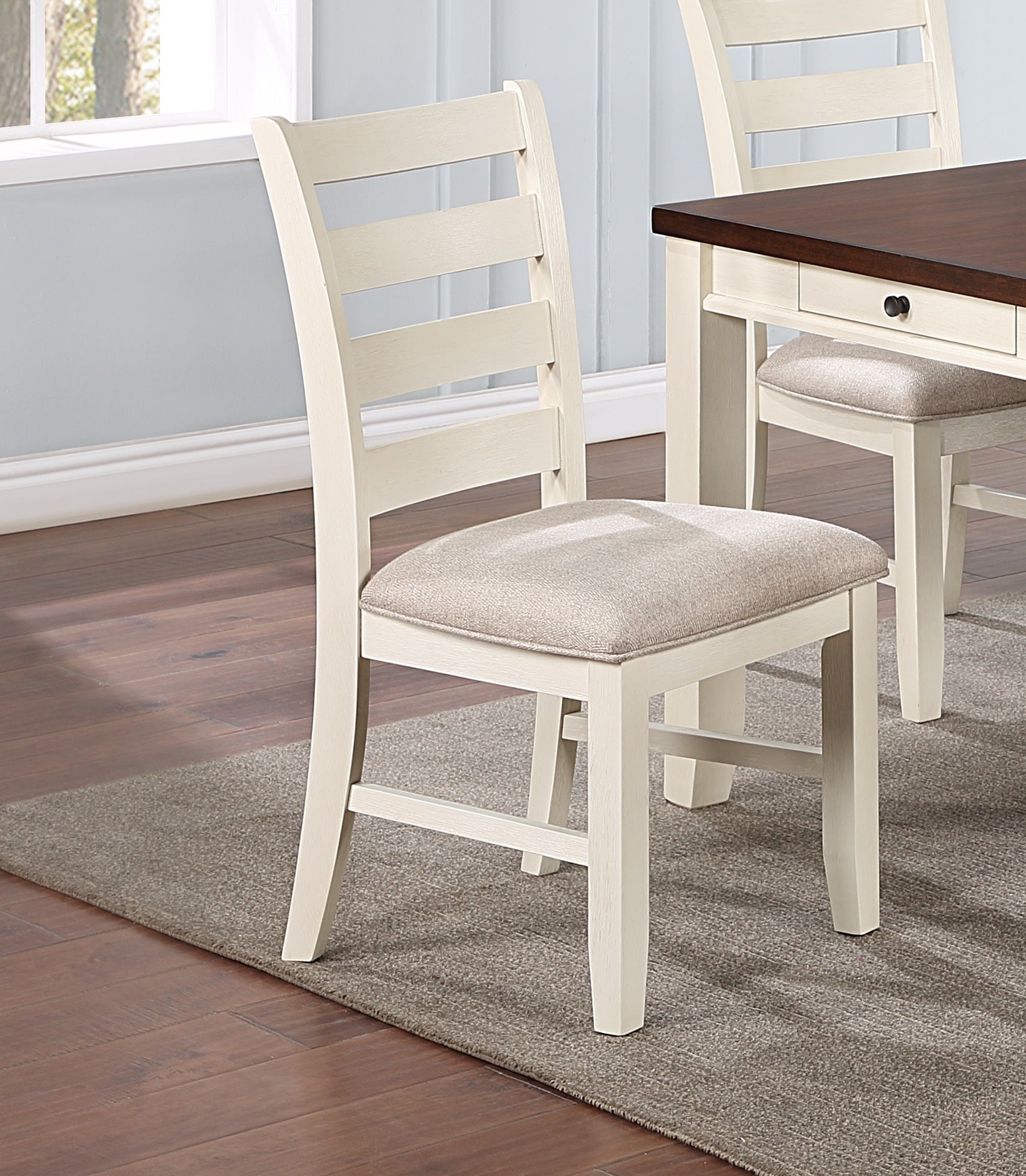 Luxury Look Dining Room Furniture 6Pc Dining Set Dining Table W Drawers 4X Side Chairs 1X Bench White Rubberwood Walnut Acacia Veneer Ladder Back Chair White Wood Dining Room Bench Seating Rubberwood Rectangular Dining Table With Chair And Bench Wood