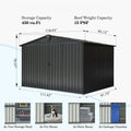 Outdoor Storage Shed 10'X 8', Metal Garden Shed For Bike, Trash Can, Tools, Galvanized Steel Outdoor Storage Cabinet With Lockable Door For Backyard, Patio, Lawn 10X8Ft, Black Black Metal