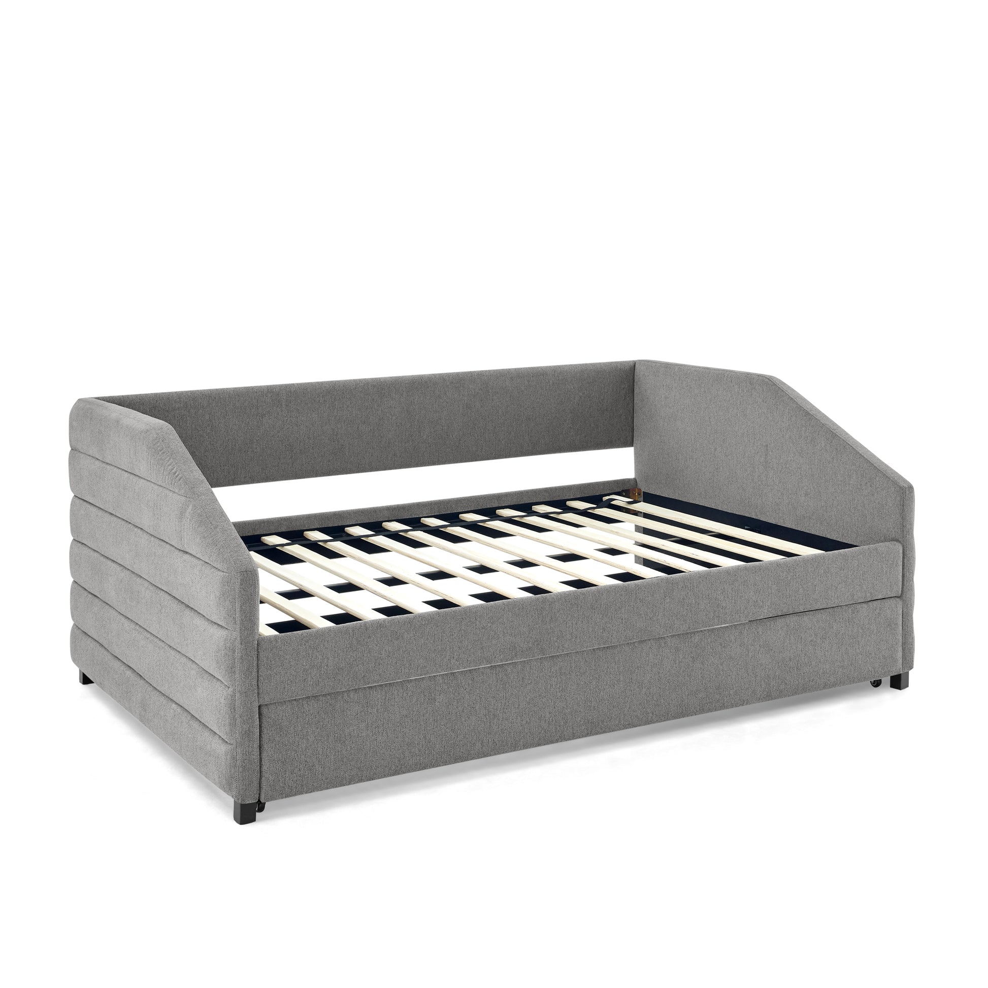 Full Size Daybed With Trundle Upholstered Tufted Sofa Bed, Linen Fabric, Grey 82.5"X58"X34" Box Spring Not Required Full Grey Composite Bedroom Classic,Contemporary,French,Luxury,Modern Linen Linen