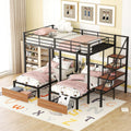 Full Over Twin Twin Triple Bunk Bed With Drawers And Staircase, Black Black Metal